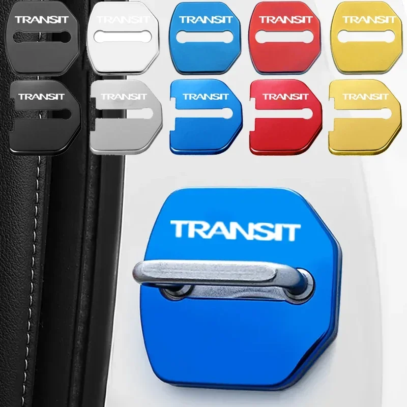 4PCS Car Door Lock Anti-rust Cover For Ford TRANSIT Logo Emblems Stainless Steel Door Lock Protective Case Decals Accessories