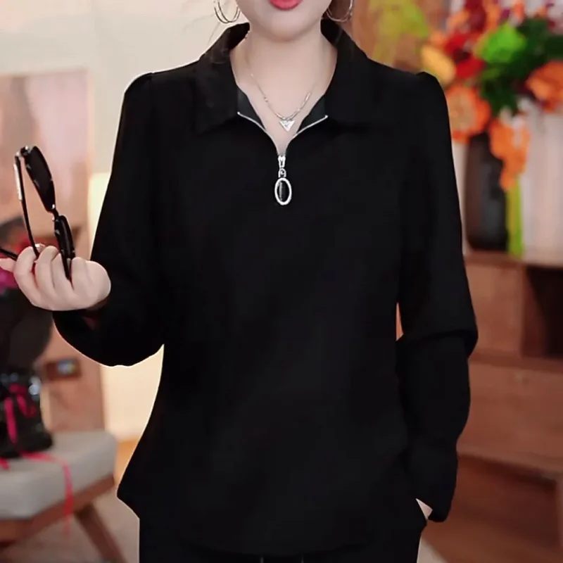 

Polo Collar Zipper Sweatshirt for Women 2025 Autumn and Winter New Trendy Loose Western Style Slim Casual Top