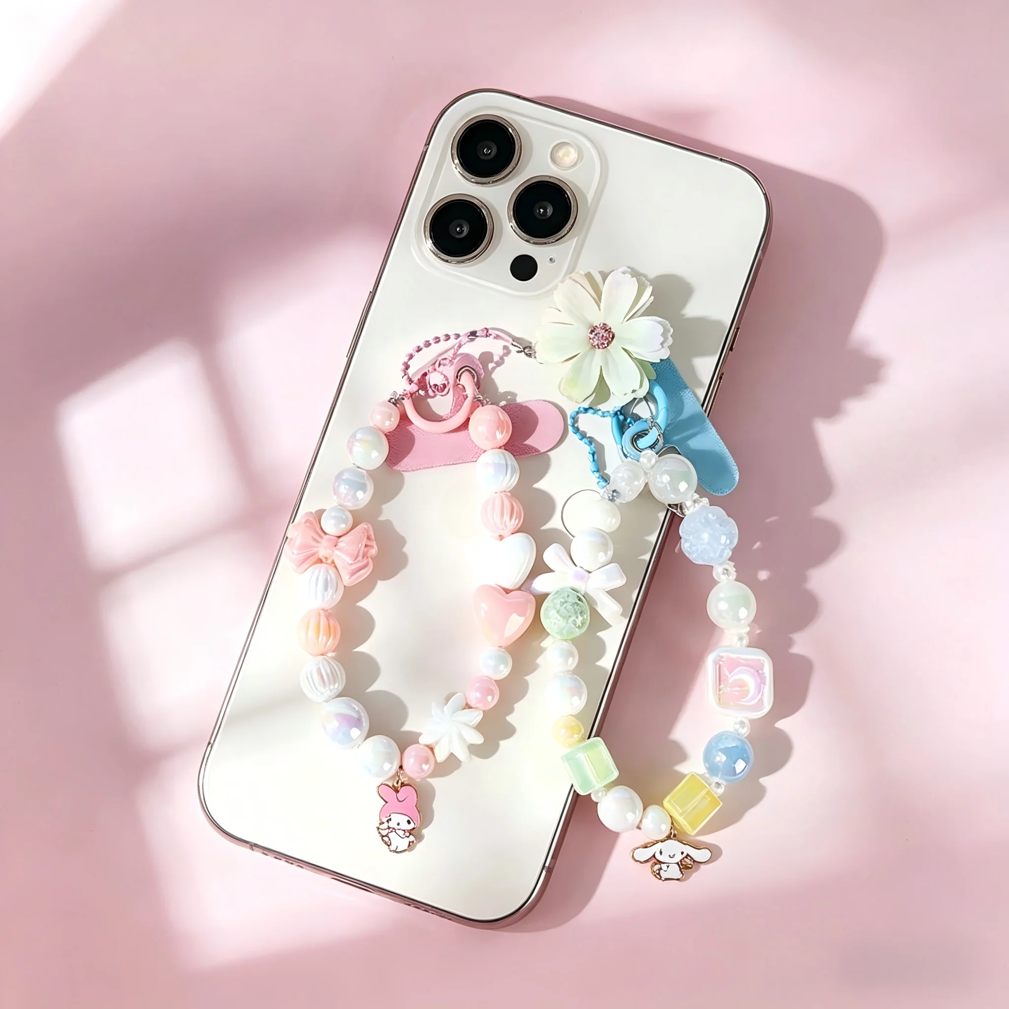 

1pc Kawaii My Melody Kuromi Cinnamoroll Cartoon Beaded Mobile Phone Pendant Anime Girly Heart Cute Keychain