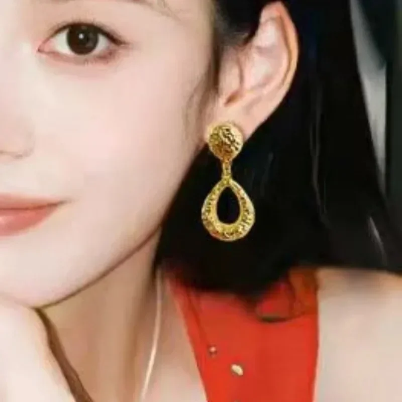 Eldorado Gold   Eldorado 2025 202518K Real Gold Creative Textured Water Droplet Earrings With Exaggerated Personality Design For