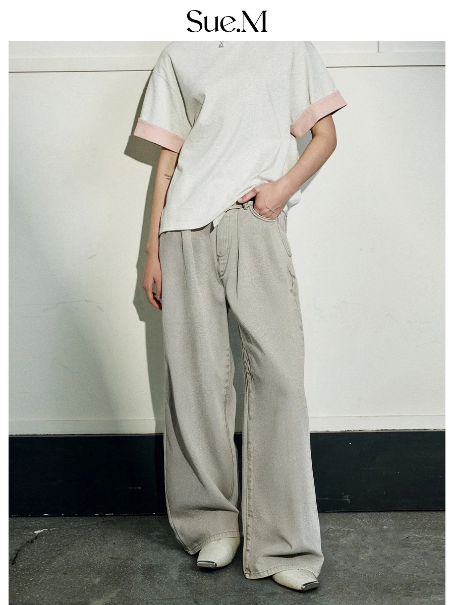 

Женские джинсы SueM OTRA с низкой талией, свободного кроя, широкие штанины, повседневные, на молнии, длинные брюки, летняя мода, большие размеры