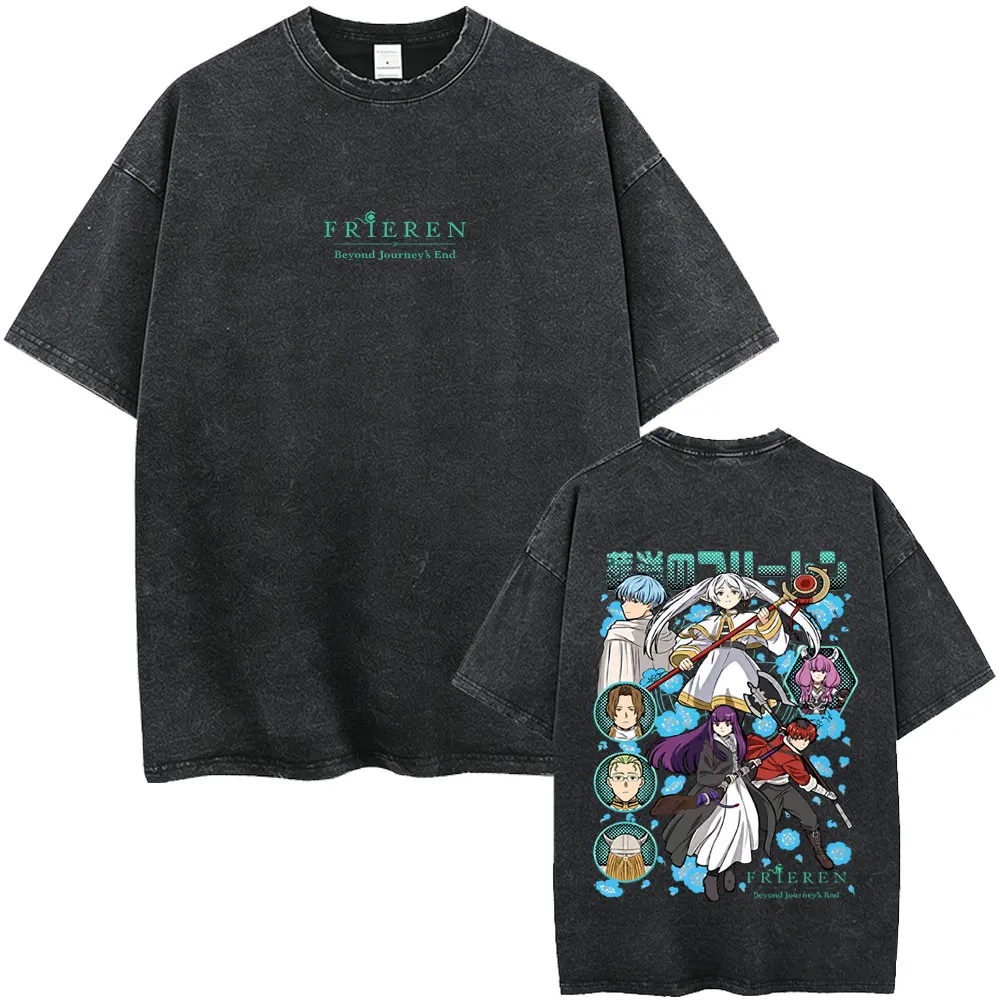 Washed Vintage Anime Frieren Beyond Journey's End Frieren It Would Be Embarrassing When We Met Again T-shirt Men Manga T Shirts