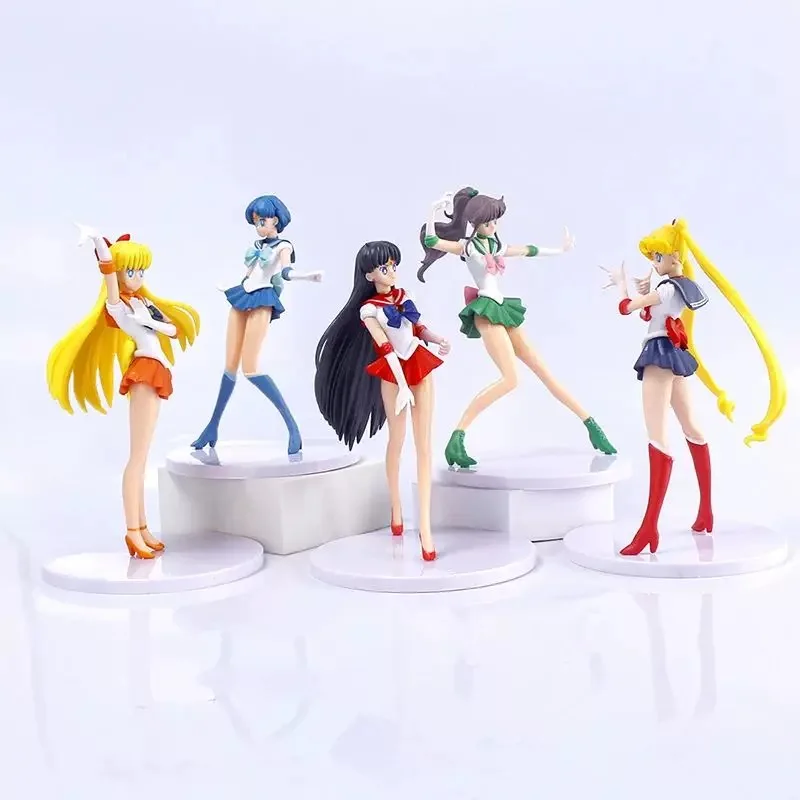 5 unids-set Sailor Moon figura de acción versión Q Kawaii Sailor Mars Júpiter Mercury Venus modelo colección de juguetes muñeca decoración de escritorio