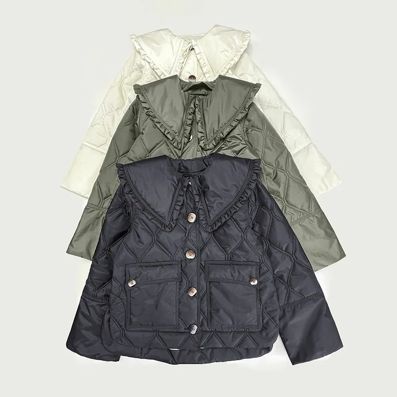 

2023 Autumn/Winter New Ruffled Quilted Detachable Large Lapel Jacket Cotton Women Short Coat