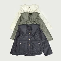 2023 Autumn/Winter New Ruffled Quilted Detachable Large Lapel Jacket Cotton Women Short Coat