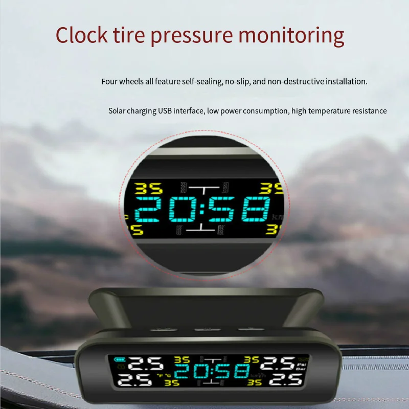 Smart Car TPMS Tire Pressure Monitoring System Solar Power Charge Digital LCD Display Auto Security Alarm Systems with 4 Sensors