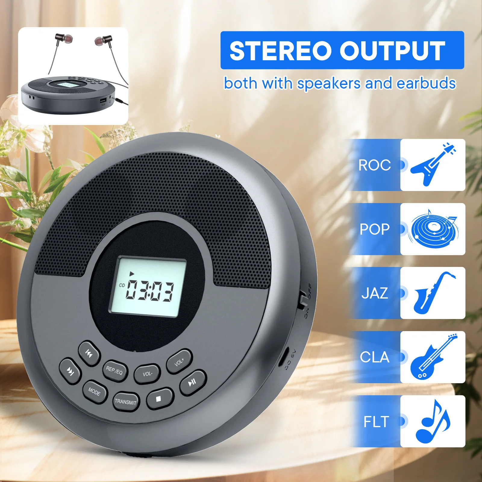 Portable Bluetooth Speakers CD Player with Headphones MP3 Walkman Compact Disc Player Is Very Suitable for Family Car and Travel