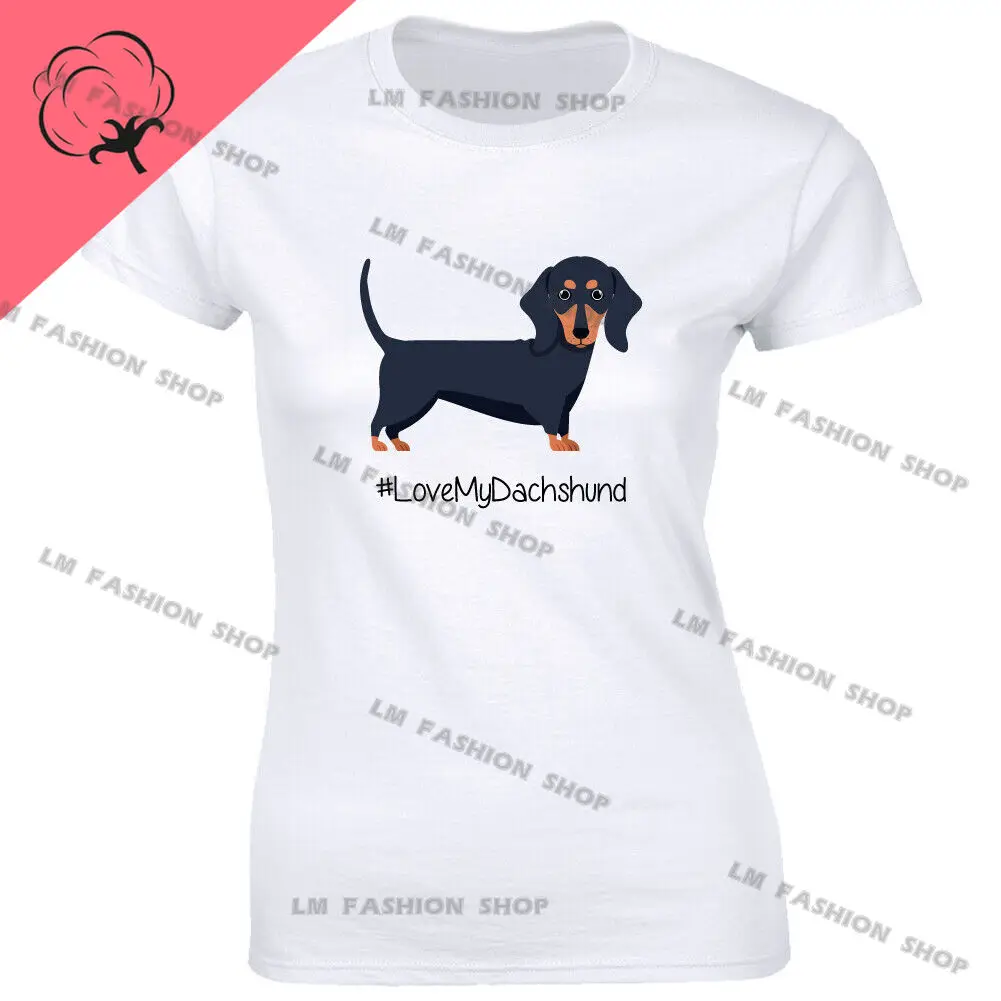 Love My Dachshund Women's Women and Mens Clothing Cotton Printed T-Shirt Cute Animal Dog Lover Tee Doxie Mom Fur Mama