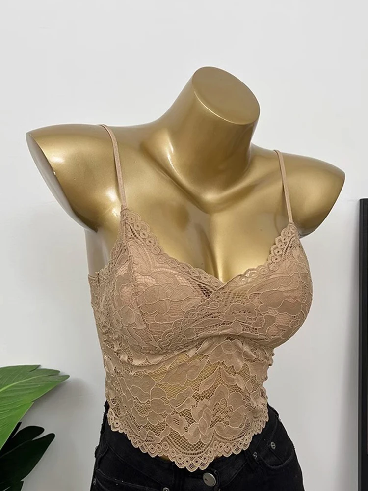 Lace Crop Top Women's Inner Wear Base Shirt with Chest Pad Beautiful Back Underwear Small Chest Gathered Bra Top Outdoor Wear