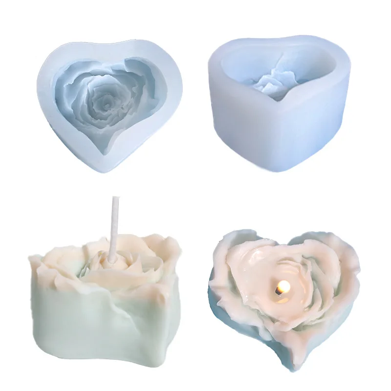 

3D Heart Shape Petal Rose Flower Candle Mold DIY Rose Flower Candle Silicone Molds for Making Candle Soap Molds Resin Mold Gift