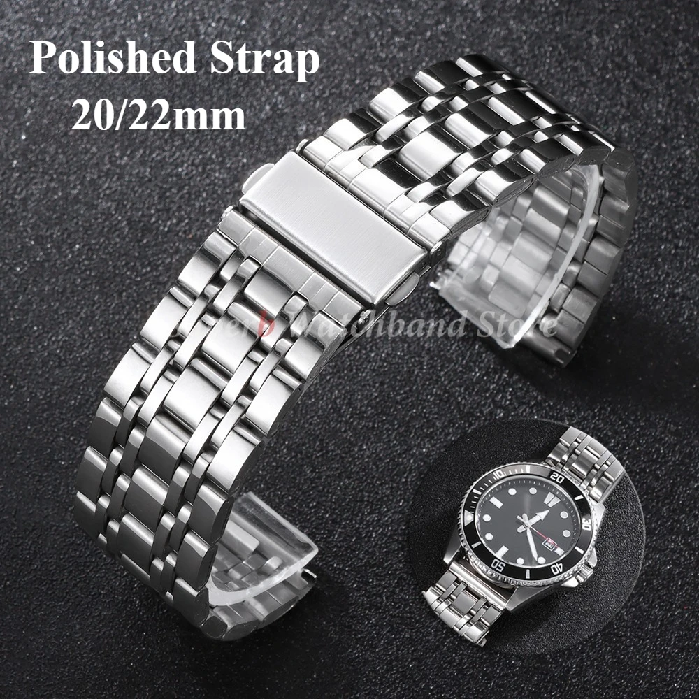 مصقول سوار فولاذي غير قابل للصدأ ل Seiko 20 مللي متر 22 مللي متر العالمي Smartwatch استبدال حزام سوار الرجال حزام الساعات مشبك قابل للطي