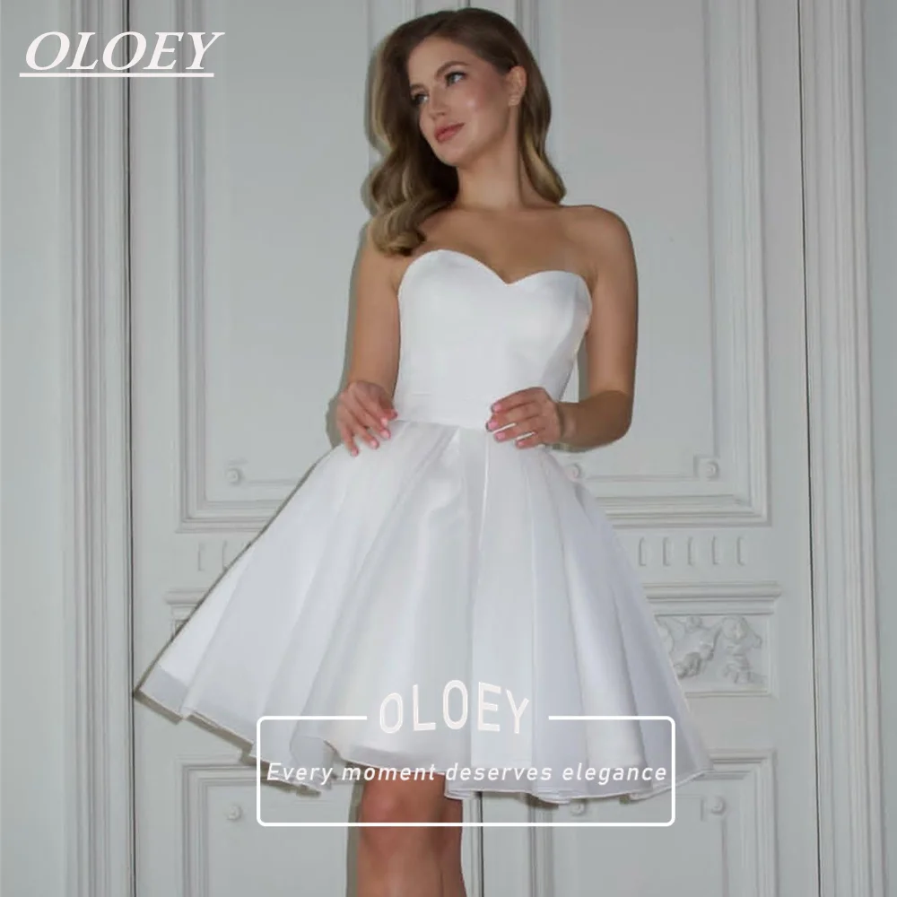 OLOEY Simple Short A-Line Wedding Dress Sweetheart Neck Puffy Mini Organza Bridal Gown Customized Corset Robe De Mariage