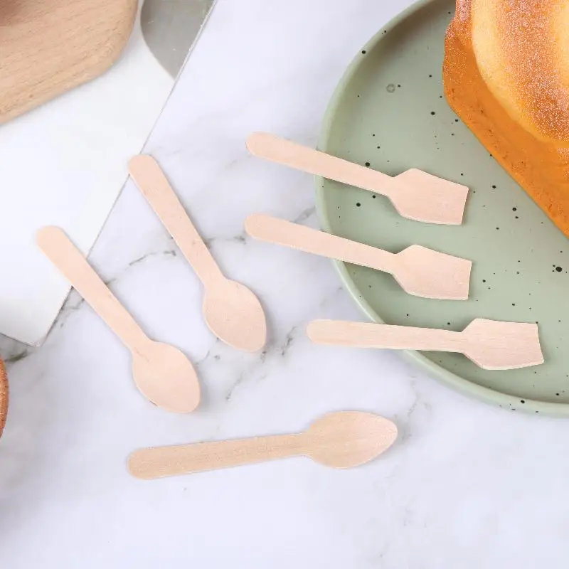 Biodegradable Disposable Wooden Square Spatulas Mini Tasting Spoons 50/100Pcs for Ice Cream Yogurt Serving Use