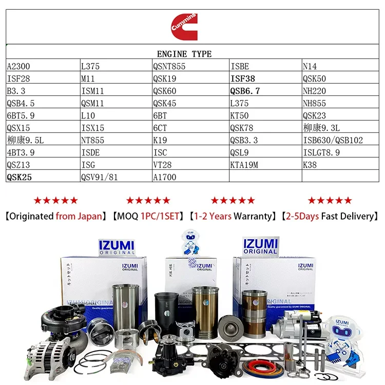 NT855 NH220 Engine Spare Parts With Cylinder Piston Ring Gasket Engine Bearing Set Overhaul Kit For Cummins