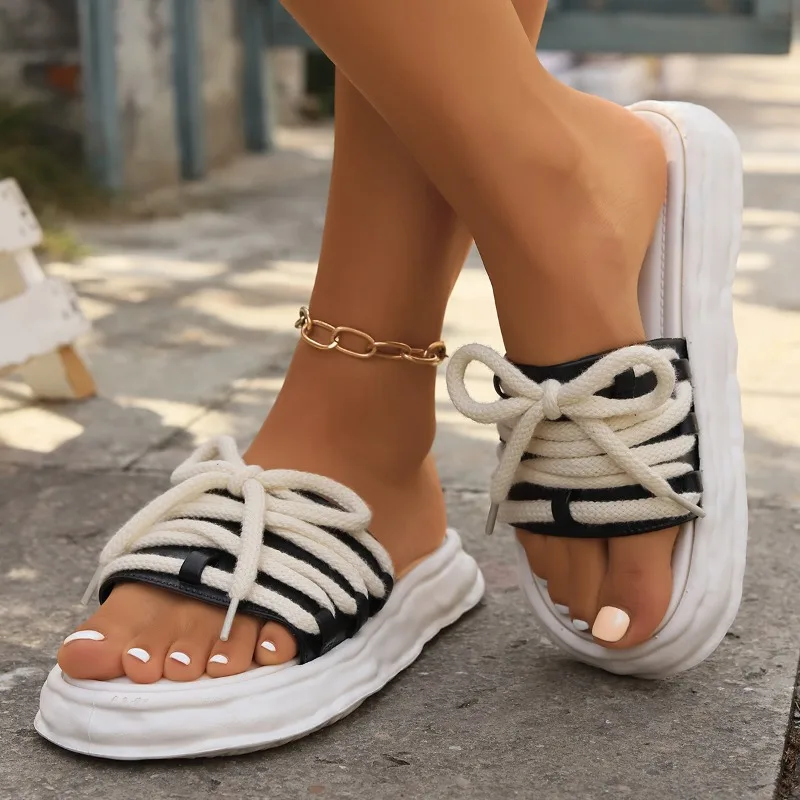 Women's Outdoor Fashion Slippers Round Head Middle Follow Expose The Heel Flat Shoes for Women Comfortable Zapatillas De Mujer
