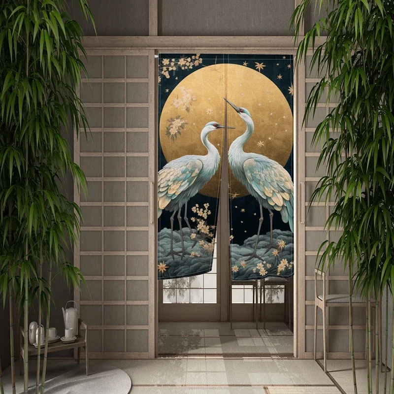 White Cran Door Curtain Peacock Morden Art Dining Room Door Decor Curtains Partition Curtain Drape Kitchen Entrance Half-Curtain