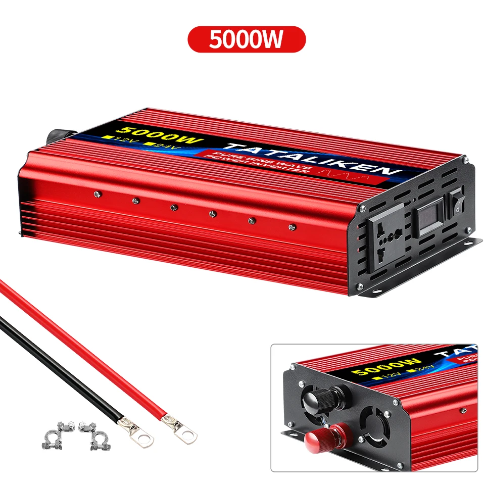 Pure Sine Wave Inverter DC 12V/24V To AC 110V/220V 1600W 2500W 3500W 4500W 5000W 6000W Portable Power Converter Universal Socket