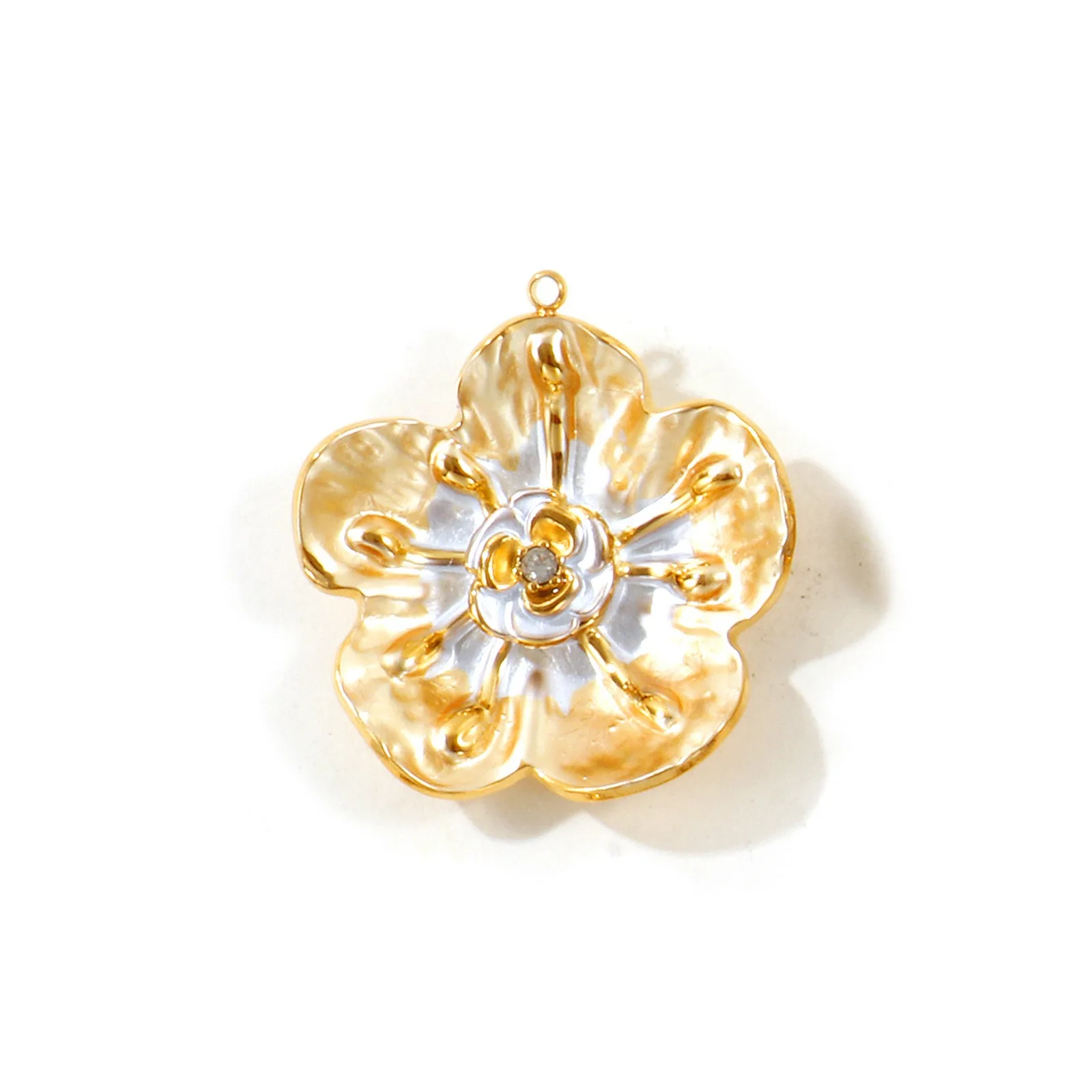 1 Stück Blumen-Bemaltes Emaille-Strass-Charm, 18K vergoldeter 304 Edelstahl-Anhänger für DIY-Schmuckherstellung, Großhandel – Detail 5