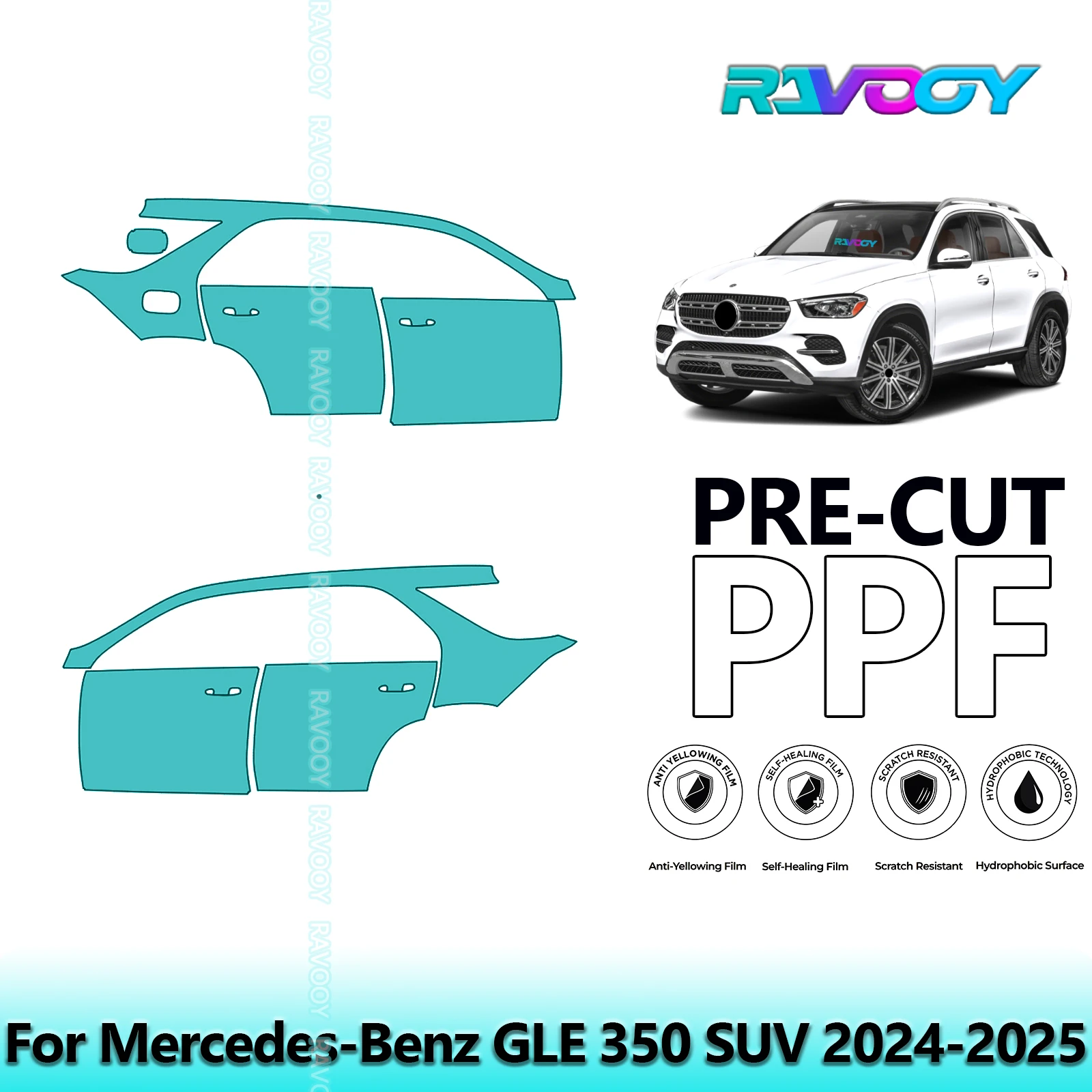 

For Mercedes-Benz GLE 350 SUV 2024-2025 8.5mil Clear Matte Pre-Cut PPF Door & A/B Pillar Kit TPU Paint Protection Film Set