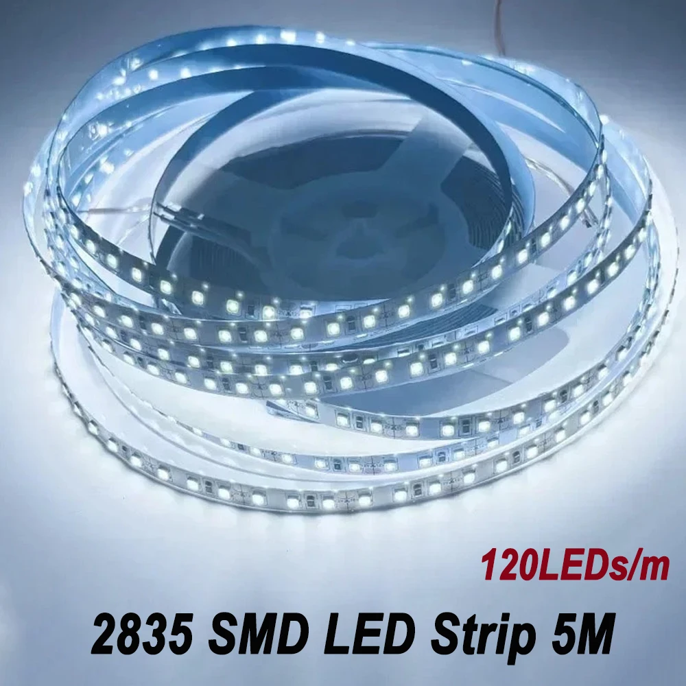 5 Meters 2835 SMD LED Light Strip DC12V 120LEDs/m Home Decor Lamp Strip Flexible and Cuttable Soft Lamp Strip 5m Non-waterproof