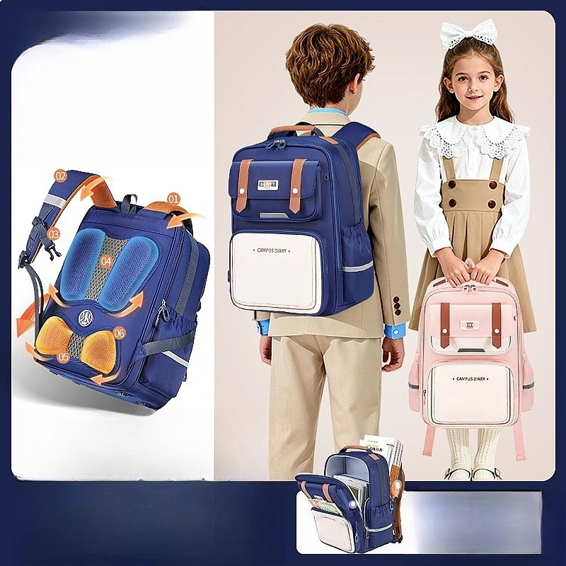 

Spine Protection Lightweight School Backpack For Kids Large Capacity Shoulder Bag For Grade 1-6 Primary Students