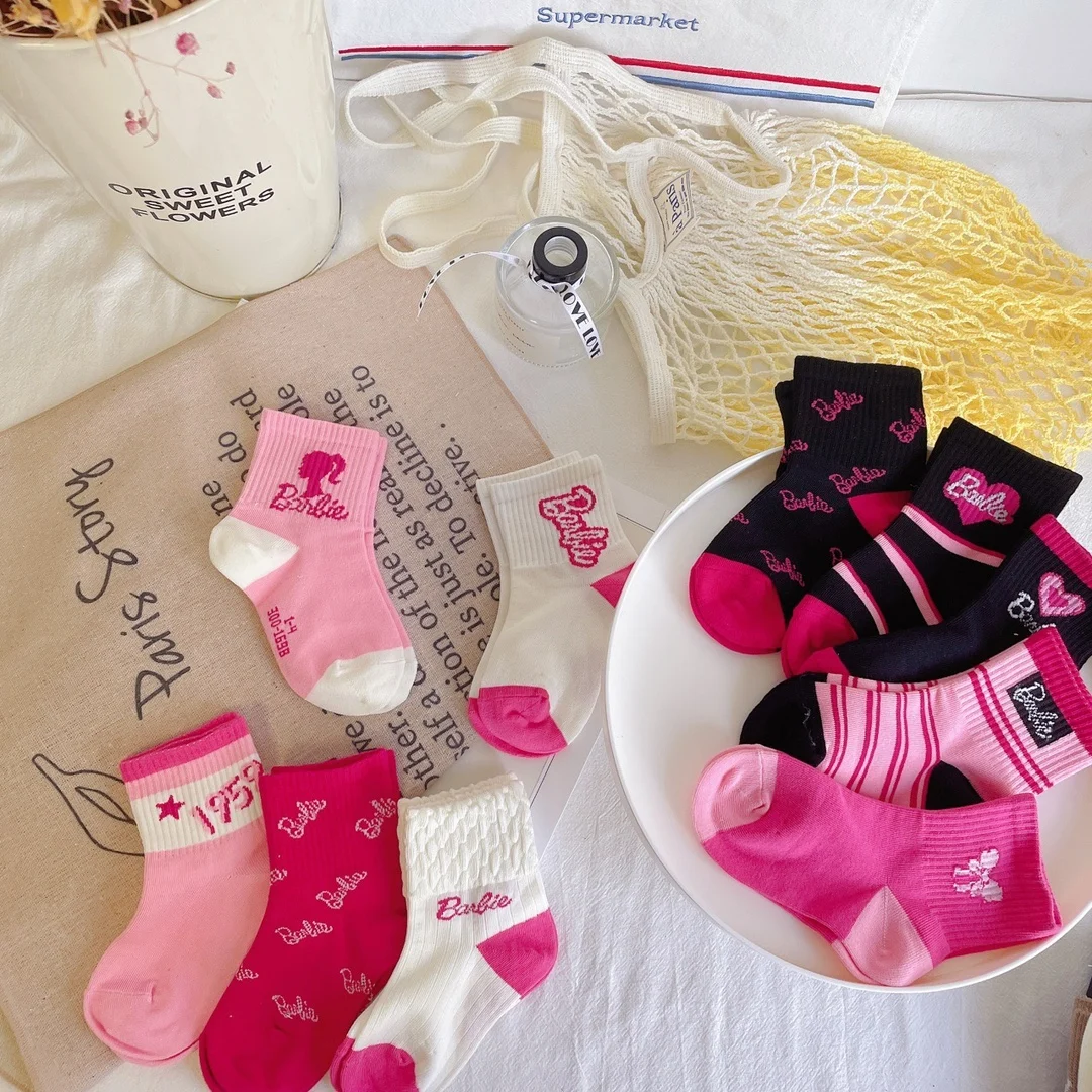 

10Pairs Barbie Cotton Socks Sanrio New Girls Cartoon Long Tube Women's Sock Combed Cotton Women's Socks