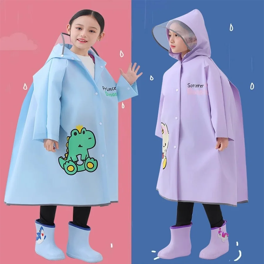 1 cartoon dinosaur raincoat for boys and girls EVA buckle full length outdoor rain jacket with hat