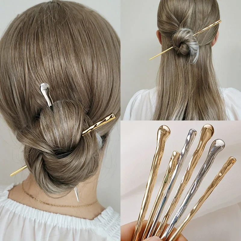 2022 New Hairpin Hair Sticks Minimalist Geometric Bump Trendy Metal Hair Accessories Headwear Hairstyle for Women Jewelry