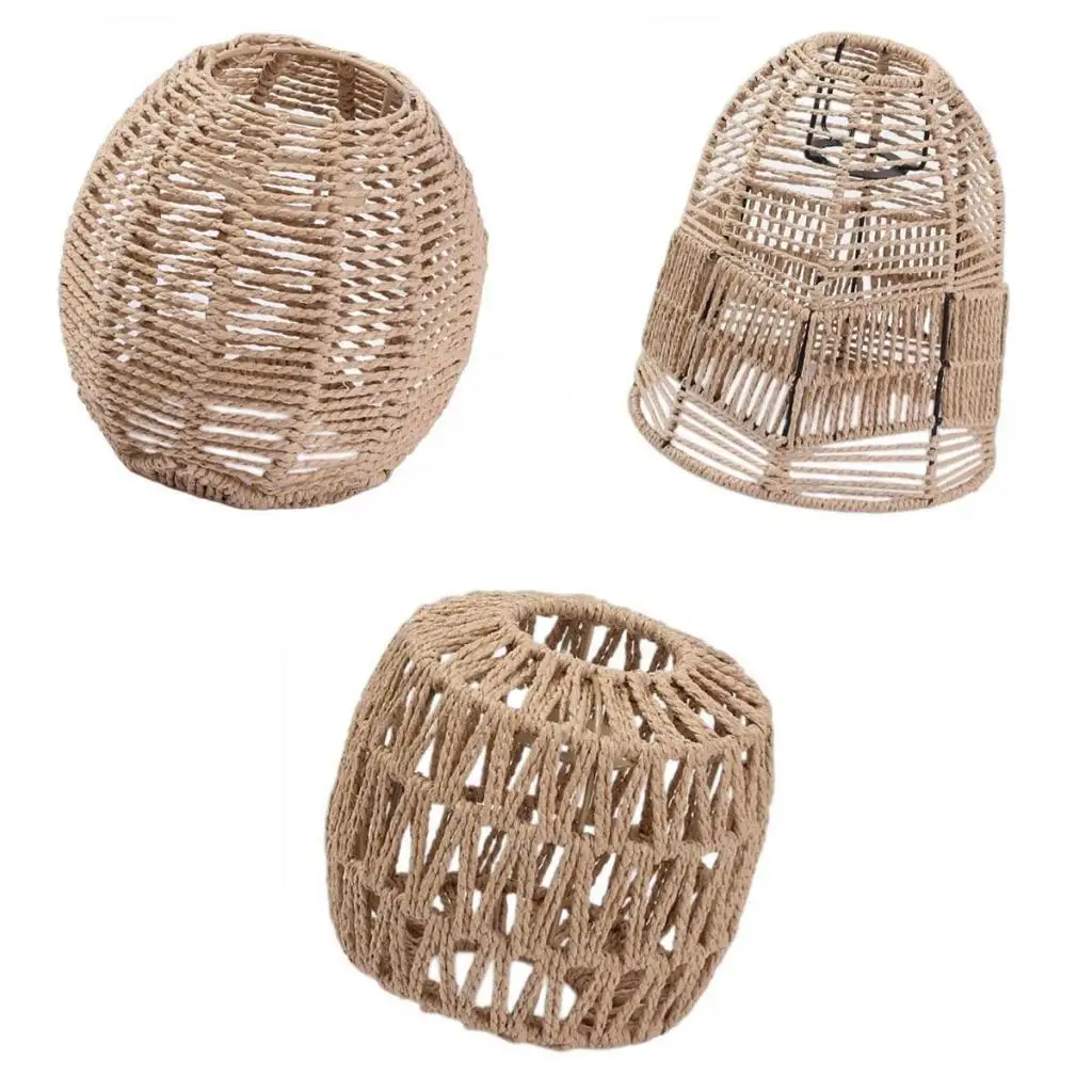 3Pcs Retro Boho Pendant Lamp Shade Hanging Rope Rattan for Living Room Bedroom