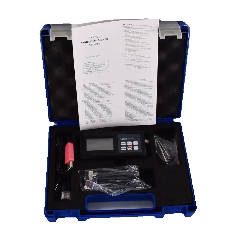 VM-6360 Digital Vibration Tester Meter Analyzer with Software and Data Cable 0.01-400mm/s True RMS Vibrometer