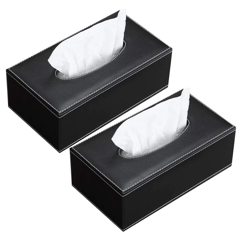 

2X Leather Tissue Box Cover, Face Tissue Box, Modern Napkin Storage Box, Car Towel Box, Car PU Leather Drawer