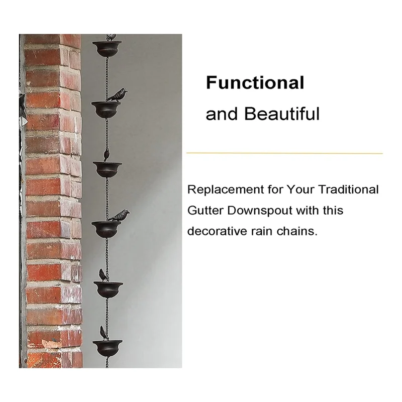 

AB39-Rain Chains For Gutters Mobile Birds On Cups Rain Chimes 8Ft Rain Chimes With Attached Hanger And Birds 2Pcs