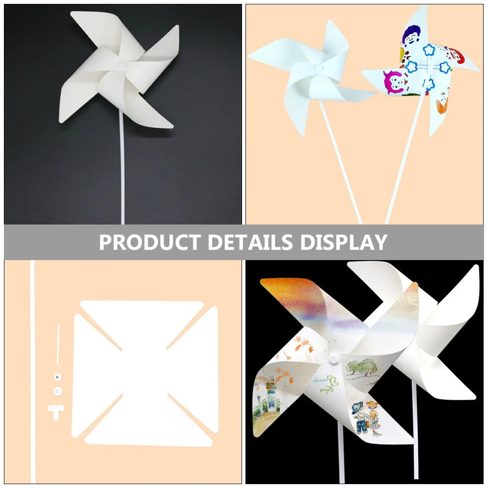 12 Pcs Pin Wheels for Kids Children's Windmill Pinwheels Blank Painting Windmills White Paper Outdoor Playset