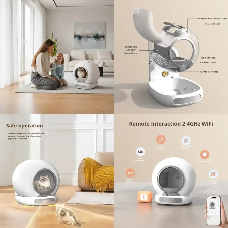 Integrated Cat Smart Box Fully Automatic Cleaning Spherical 65L Plastic APP Control Extra Large Size