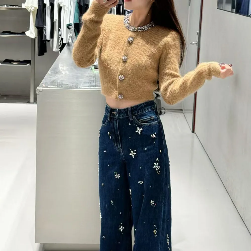 Faionable ort Cárdigan de punto redondo Ne Color Diamond prendas de vestir exteriores para mujer otoño 2025 fibra de poliéster básica Sle