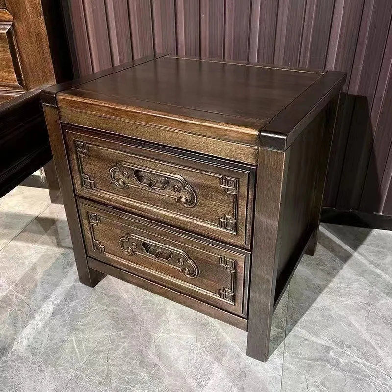 Classical double pumping cabinet, bedside table, Chinese solid wood high-end locker, engraved storage cabinet