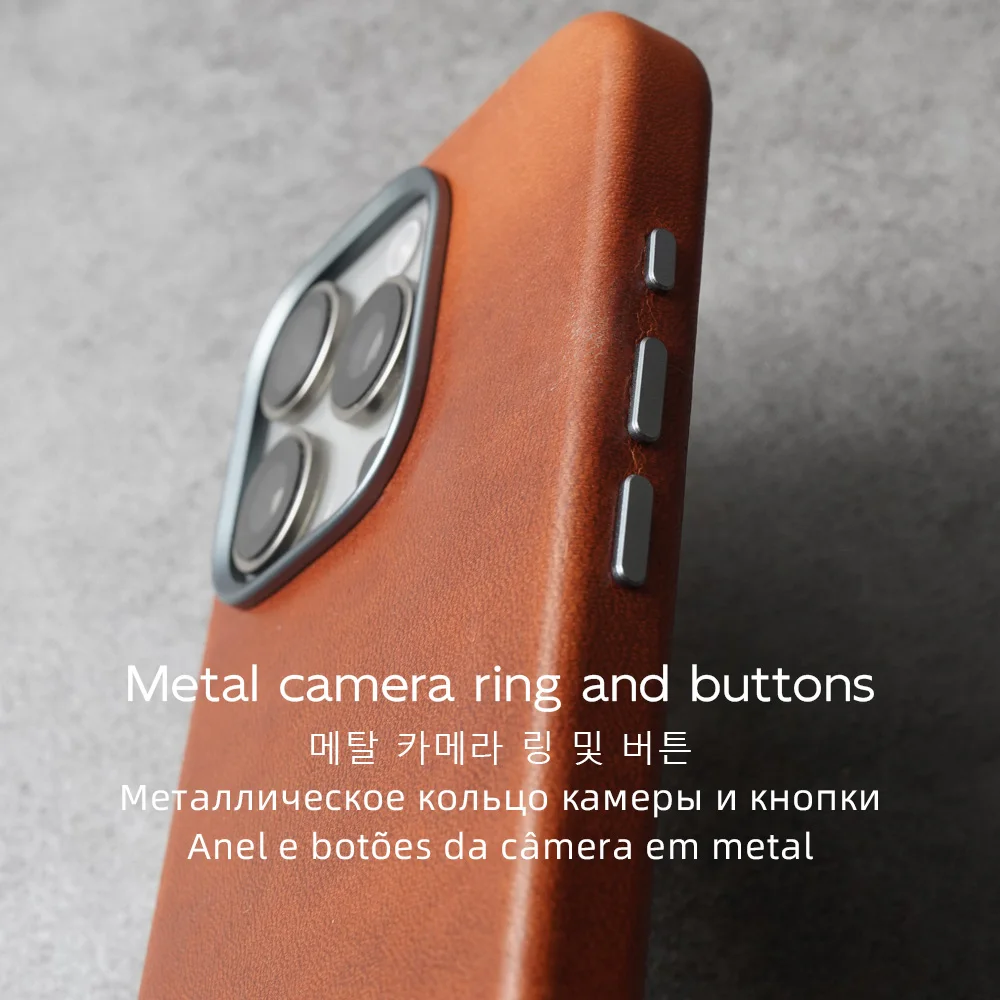 YMW Horween Dublin Genuine Leather Case for iPhone 16 / 15 Pro Max Luxury Business Vegetable Tanned Cowhide Phone Cover