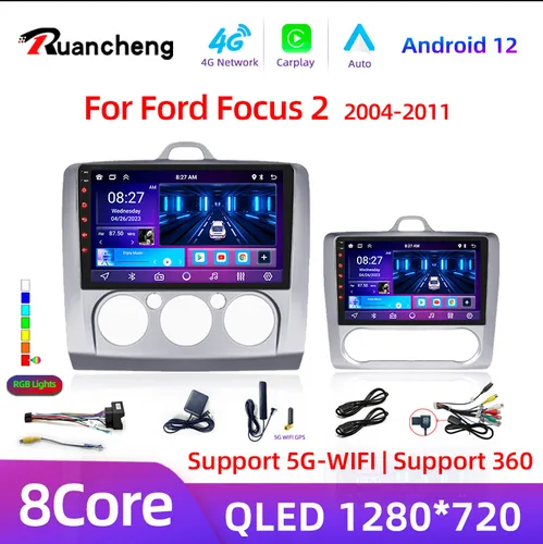 Autoradio Android 14 pour Ford Focus 2 3 Mk2 Mk3 2004 2005 – 2011, lecteur multimédia, Navigation GPS, 2din, Carplay, DVD stéréo