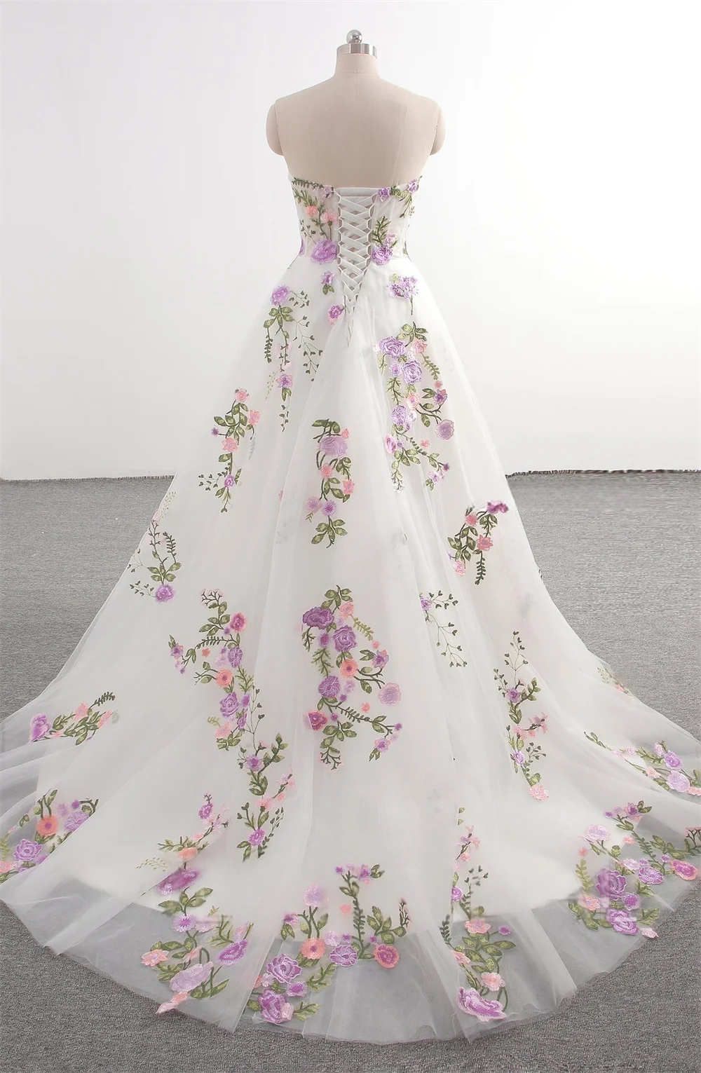 Kyoto Customize Strapless Purple Flowers Wedding Dress Elegant Lace-up Back vestidos de novia A-line