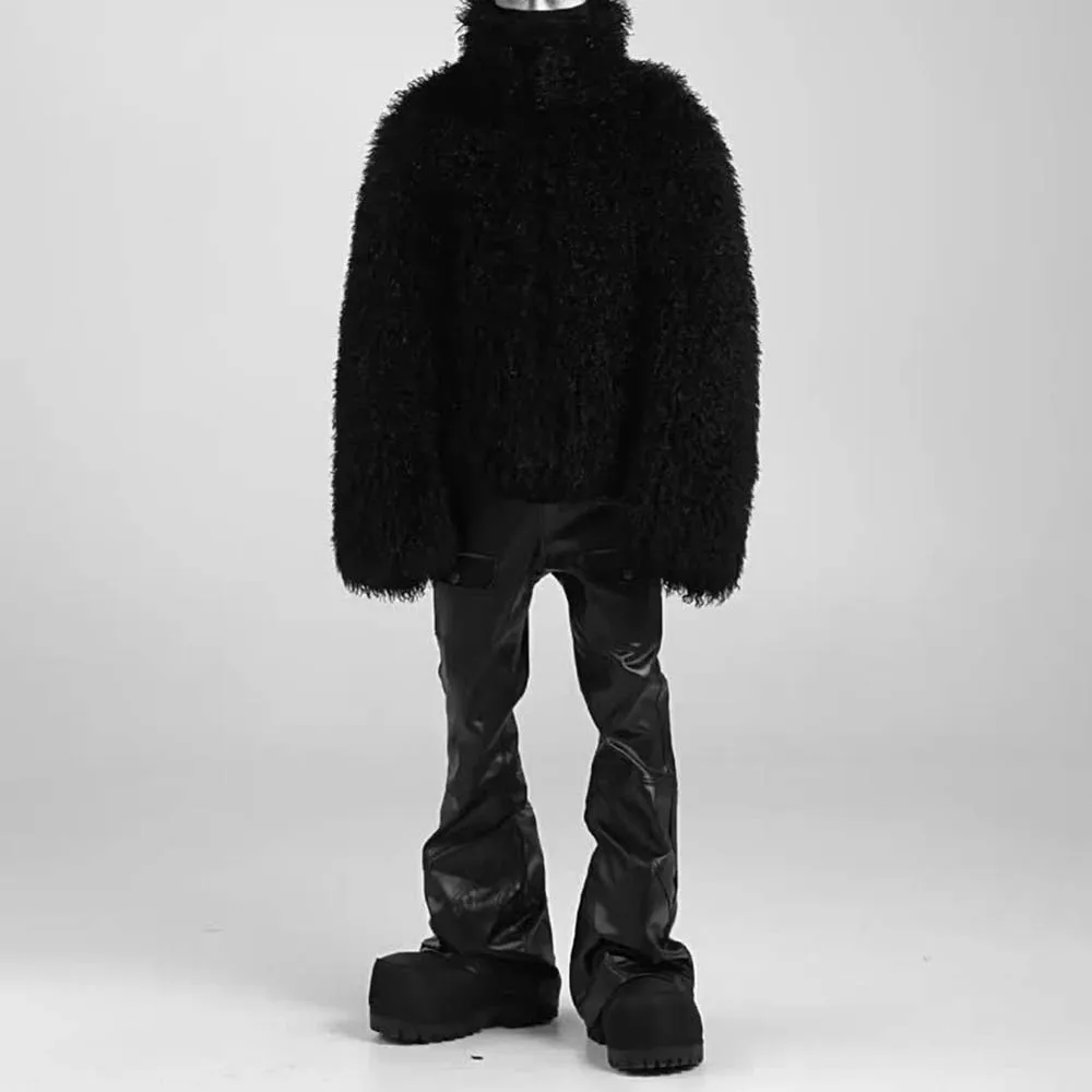 

Осеннее новое мужское однотонное меховое пальто с длинными рукавами в американском стиле ретро, модные тенденции, свободные повседневные мужские топы High Street, 2025 г.