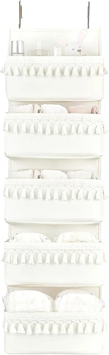 

Over The Door Organizer Boho Nursery Storage Decor Closet Hanging Organizer with Tassels Decoration for Bedroom Nursery