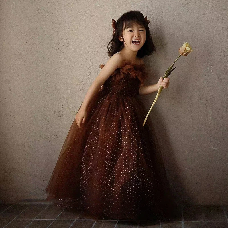 

Children's dress fluffy yarn girls princess dress girls host piano playing flower girl wedding catwalk performance clothes