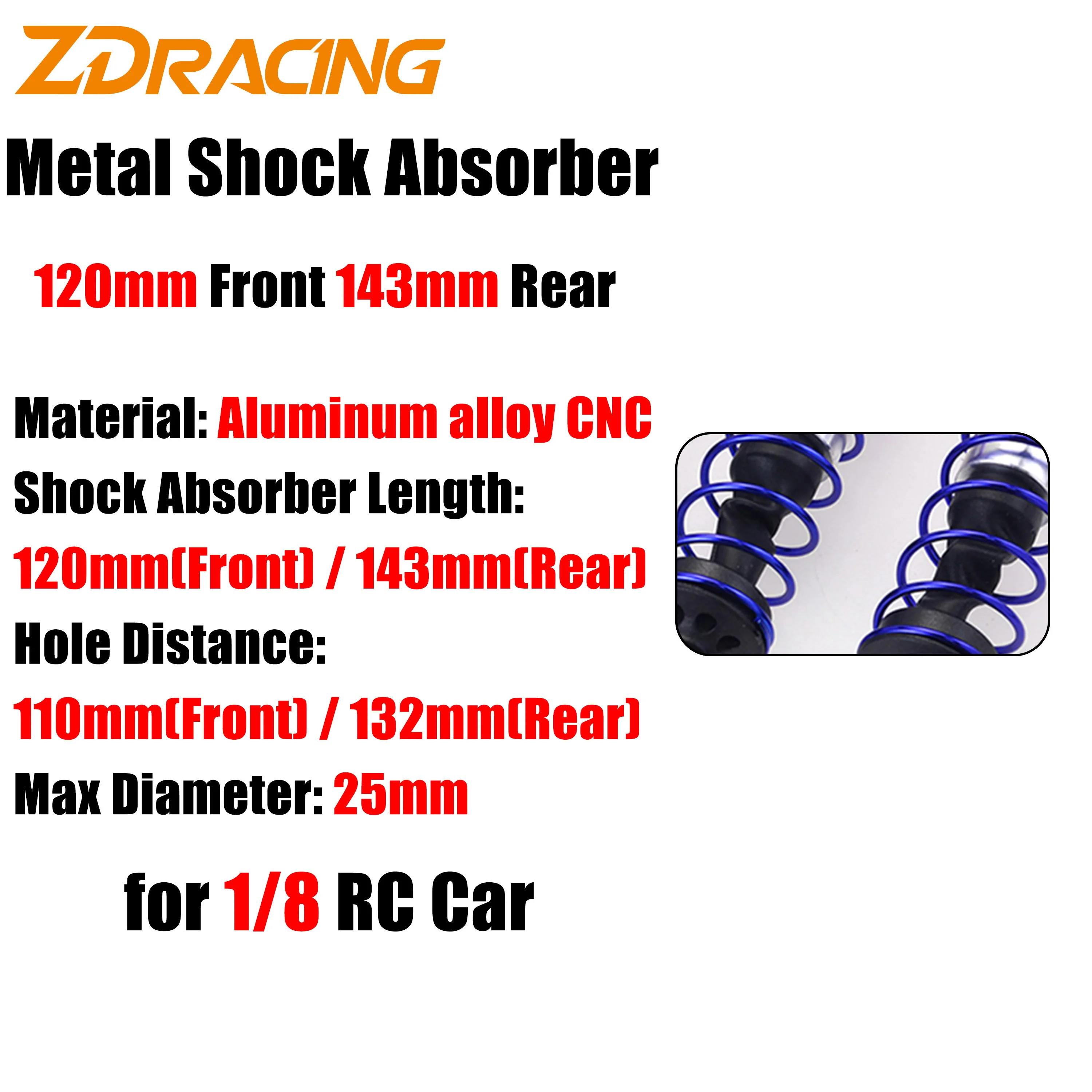 Amortecedor de metal 120mm dianteiro 143mm suspensão amortecedor traseiro para 1/8 rc carro jlb em corrida dhk hpi redcat lrp hobao zd racing