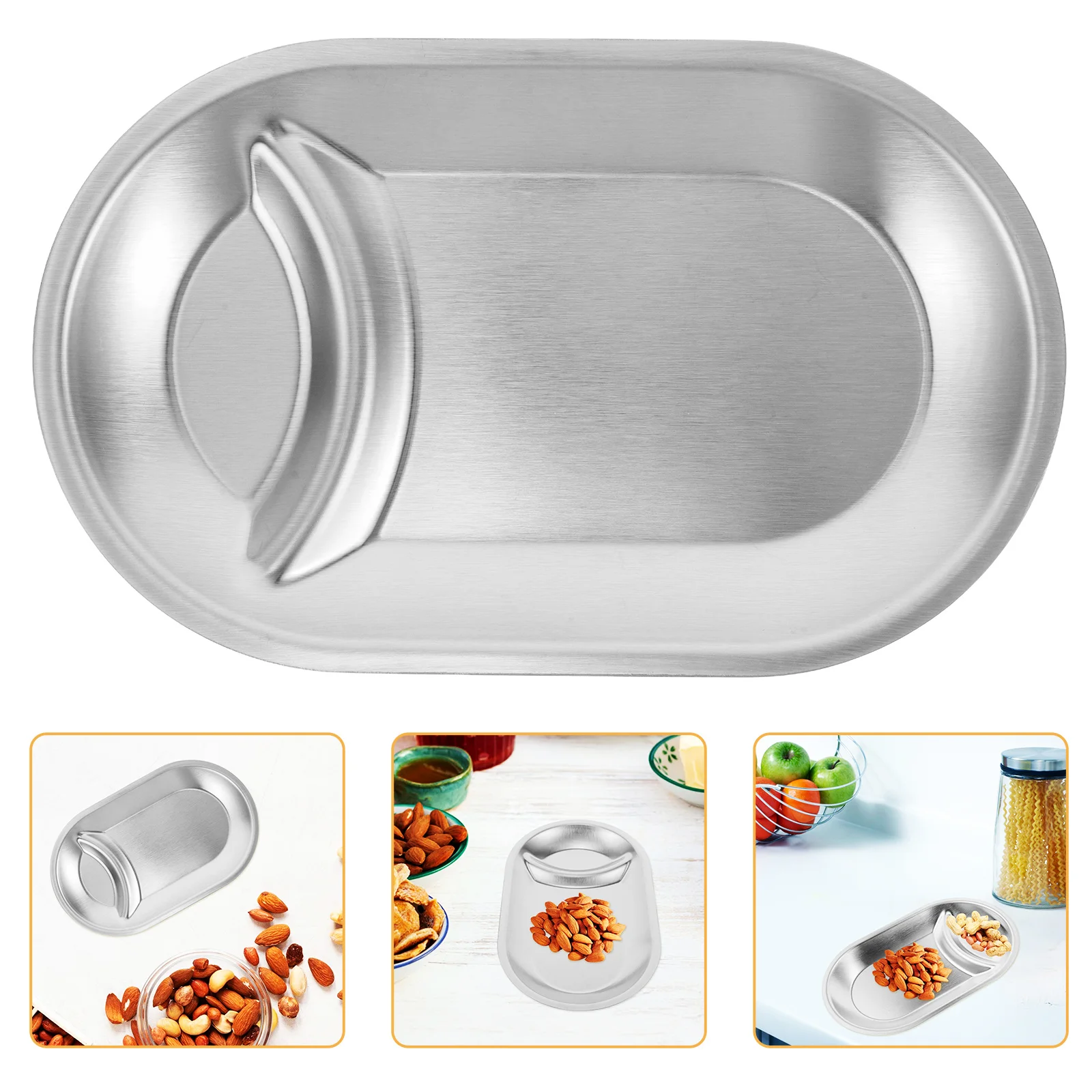 

Stainless Steel Snack Plate Divided Sections for Home Serving Tray Metal Plate for Pastry Dipping Sauce Party Plates Food