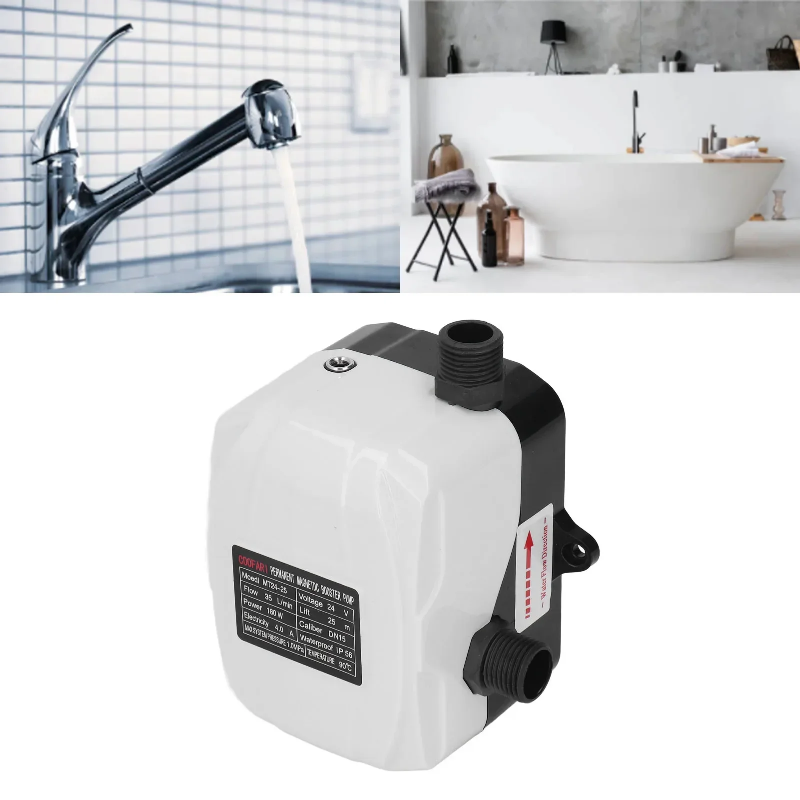 180W Booster Pump 25M High Lift for Kitchen Shower, DC24V/AC100-240V Low Noise Automatic Start Stop