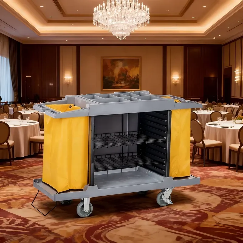Hotel Service Cart For Guest Room Food Delivery Garbage Collection Easy Control Handle Small Large Size Durable Utility