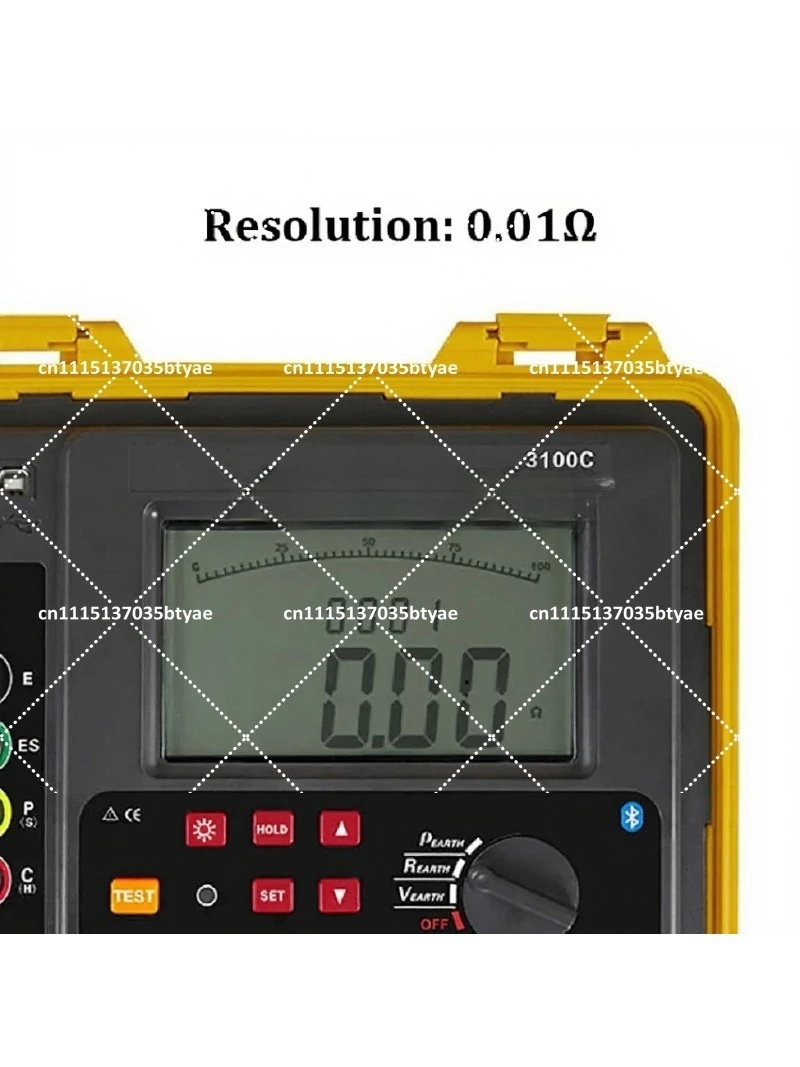 Digital Earth Resistance Tester 30kΩ Soil Resistivity Meter IP65 Grounding Voltage AC 600V