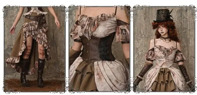 Steampunk Tie-Dye Dragon Embroidered Cheongsam Dress with Slit Hem for Halloween Cosplay Party view 4