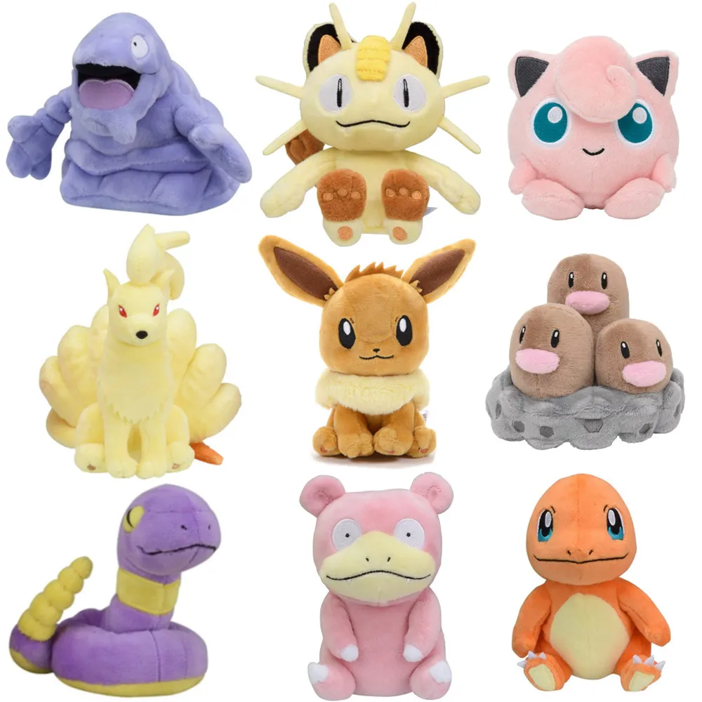 

Genuine Pokemon Fit Series Dolls Plush Toy jigglypuff Grimer Dugtrio Ekans Eevee Vulpix Meowth Stuffed Doll Anime Pocket Monster