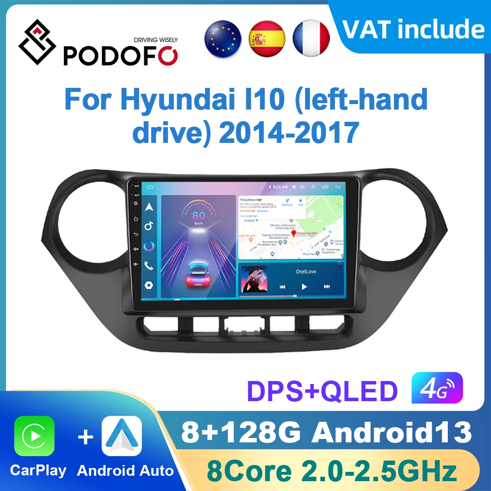 Podofo Android Carplay Car Radio For Hyundai Grand i10 2013-2018 Android Auto 4G Multimedia Player GPS Navigation RDS Radio